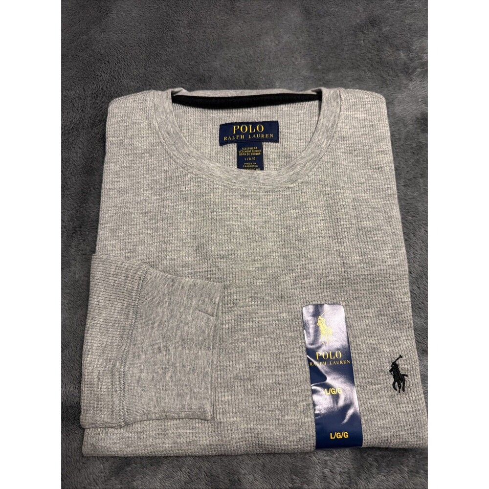 LARGE Mens Polo Ralph Lauren Thermal Waffle Knit Long Sleeve Gray